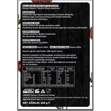 Kuru Domatesli Yeşil Zeytin